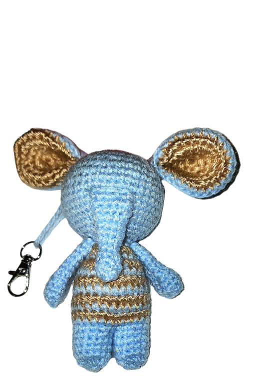 Keychain Elephant (colors light blue and beige) crocheted by Audri